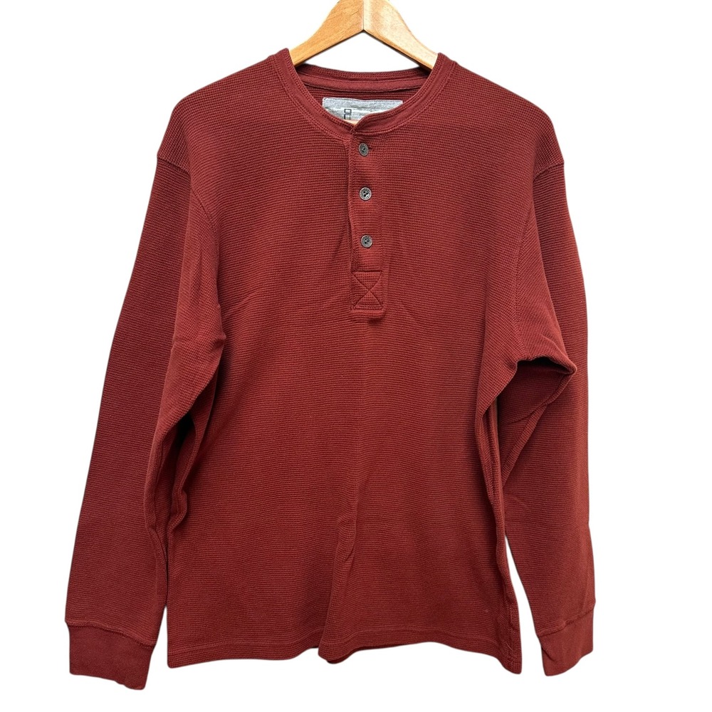 Old Navy Mens Long Sleeve Waffle Knit Henley LG Burgundy Outdoors Layers Winter